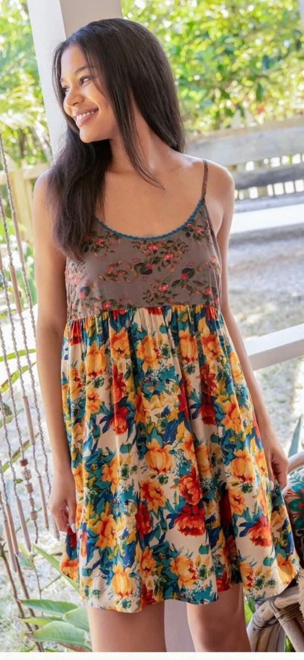 Natural Life Gigi Mini Dress Women’s Large 100% Rayon Boho Floral Casual